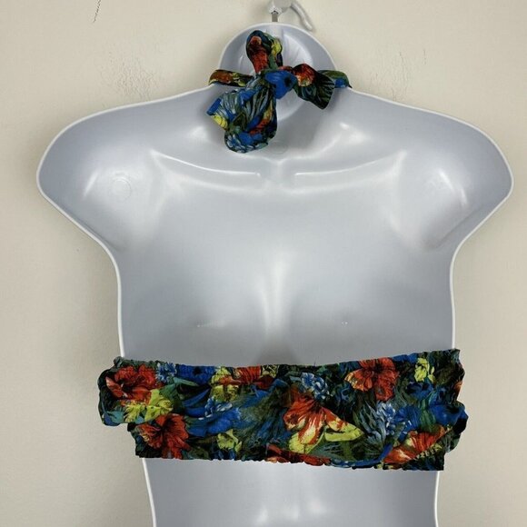 Reclaimed Vintage Inspired Tropical Print Bandeau Top Linen Cotton Blend Size 6 - Picture 4 of 7